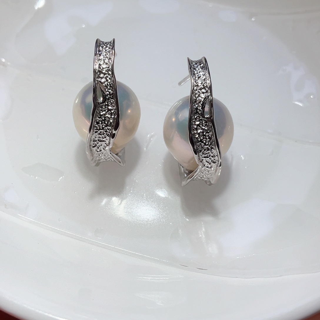 淡水珍珠耳饰银S925镶嵌