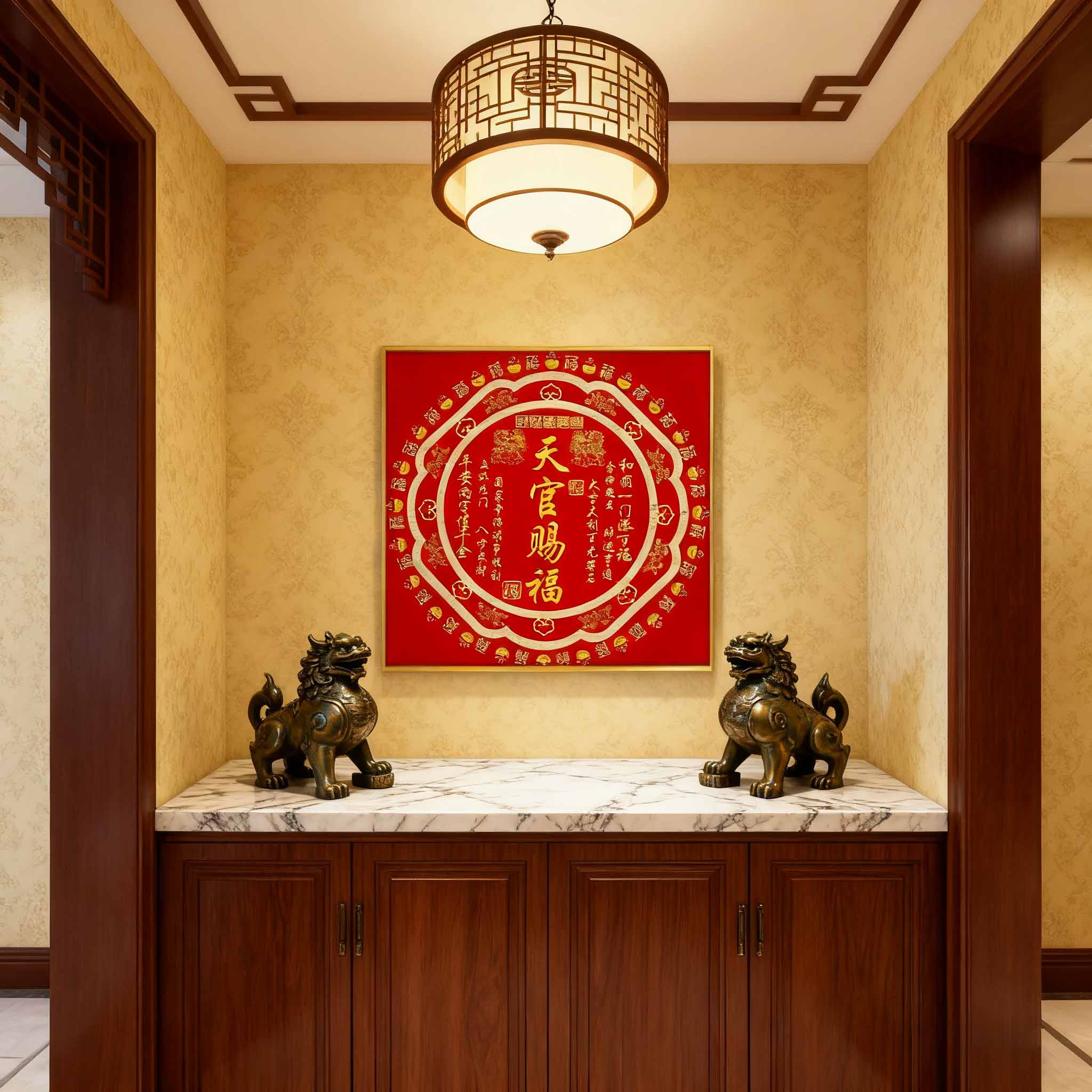 网红家居新中式祈福好物天官赐福主题红色挂画传递美好祝愿c117