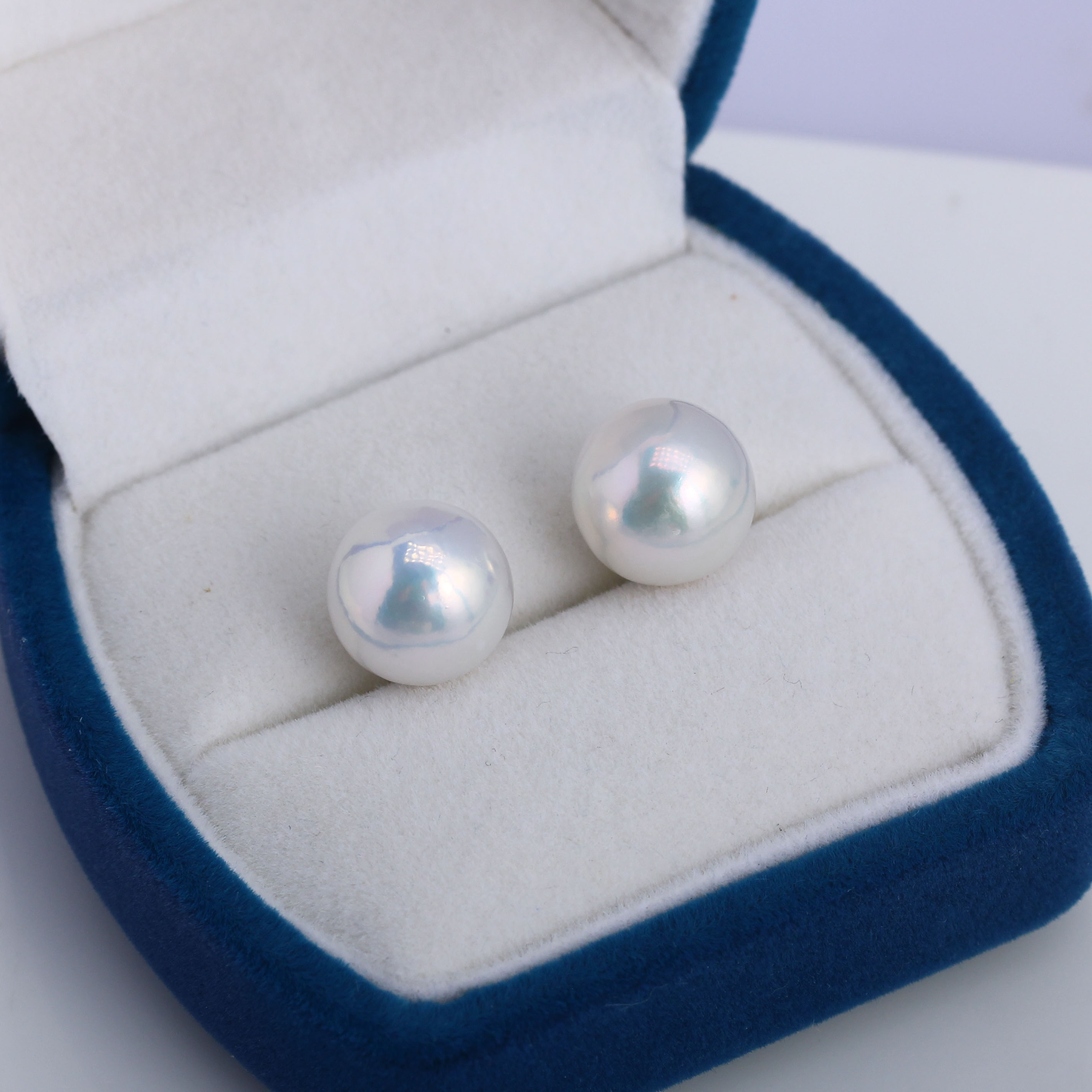 镜面光爱迪生淡水珍珠12-13mm极微微瑕龙珠耳钉耳饰