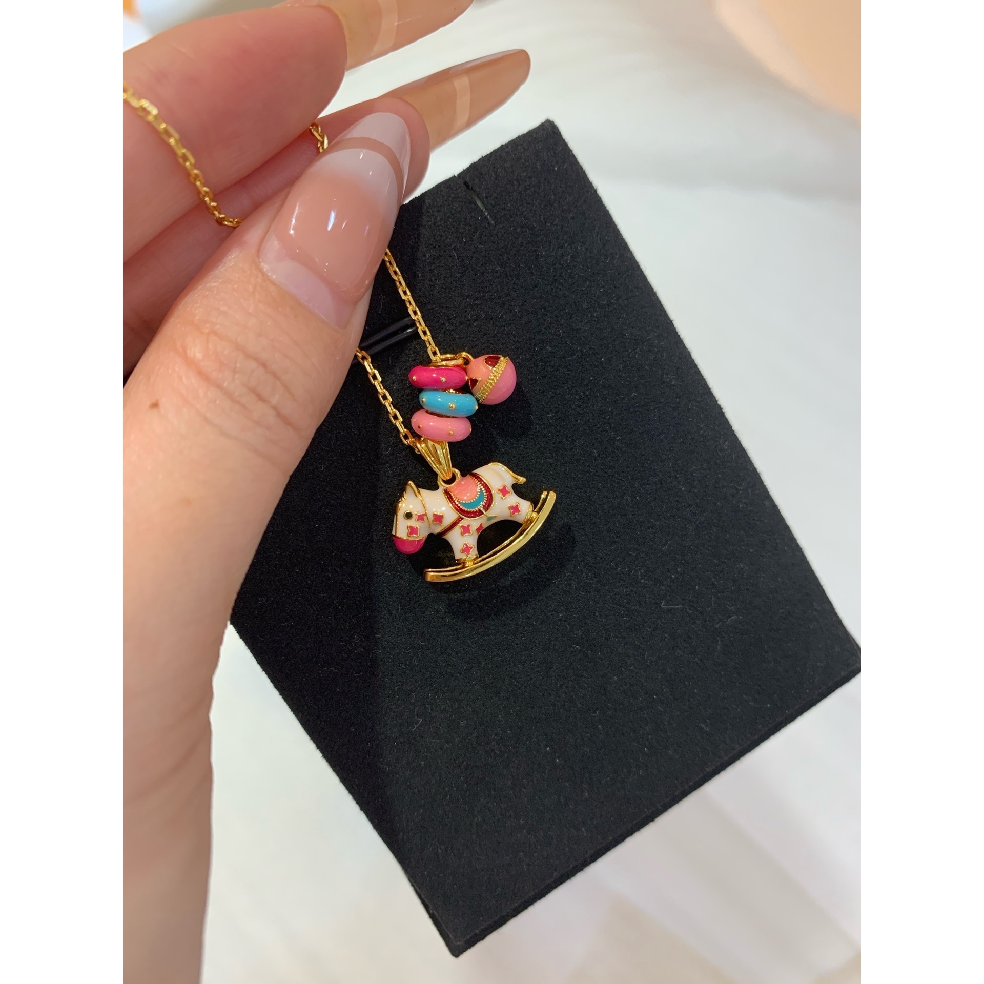 链子925银珐琅 彩虹小马项链 轻奢时尚小众梦幻彩色紫色N0129