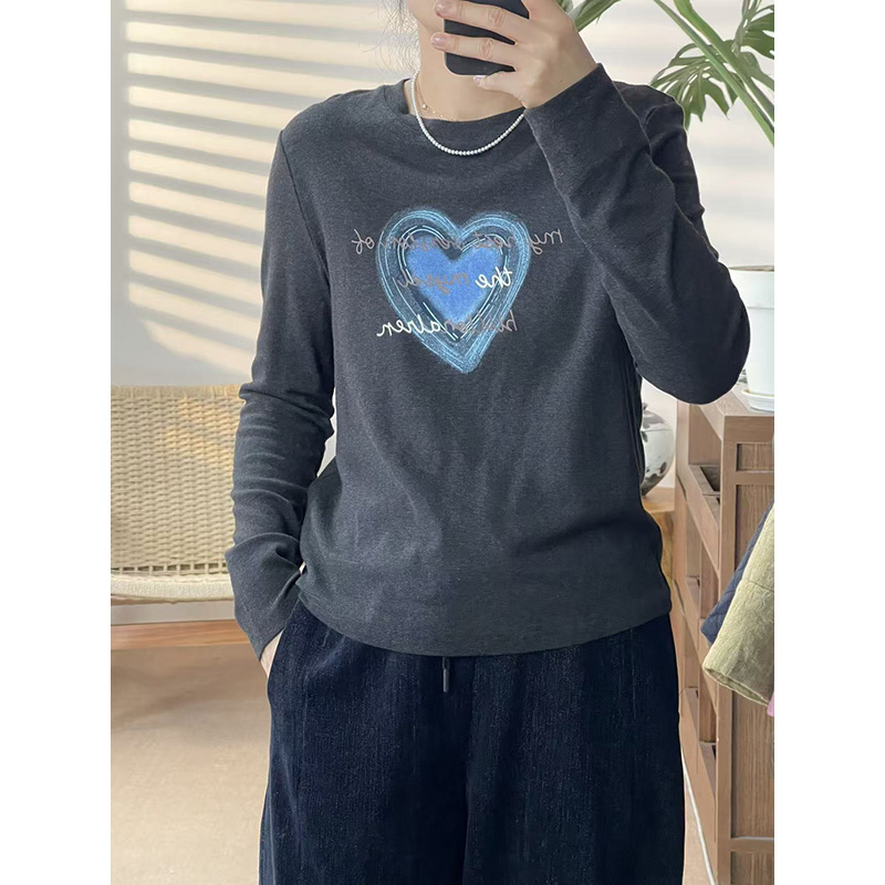 DaoZi/丹丹 时尚圆领爱心长袖打底衫上衣T恤30989