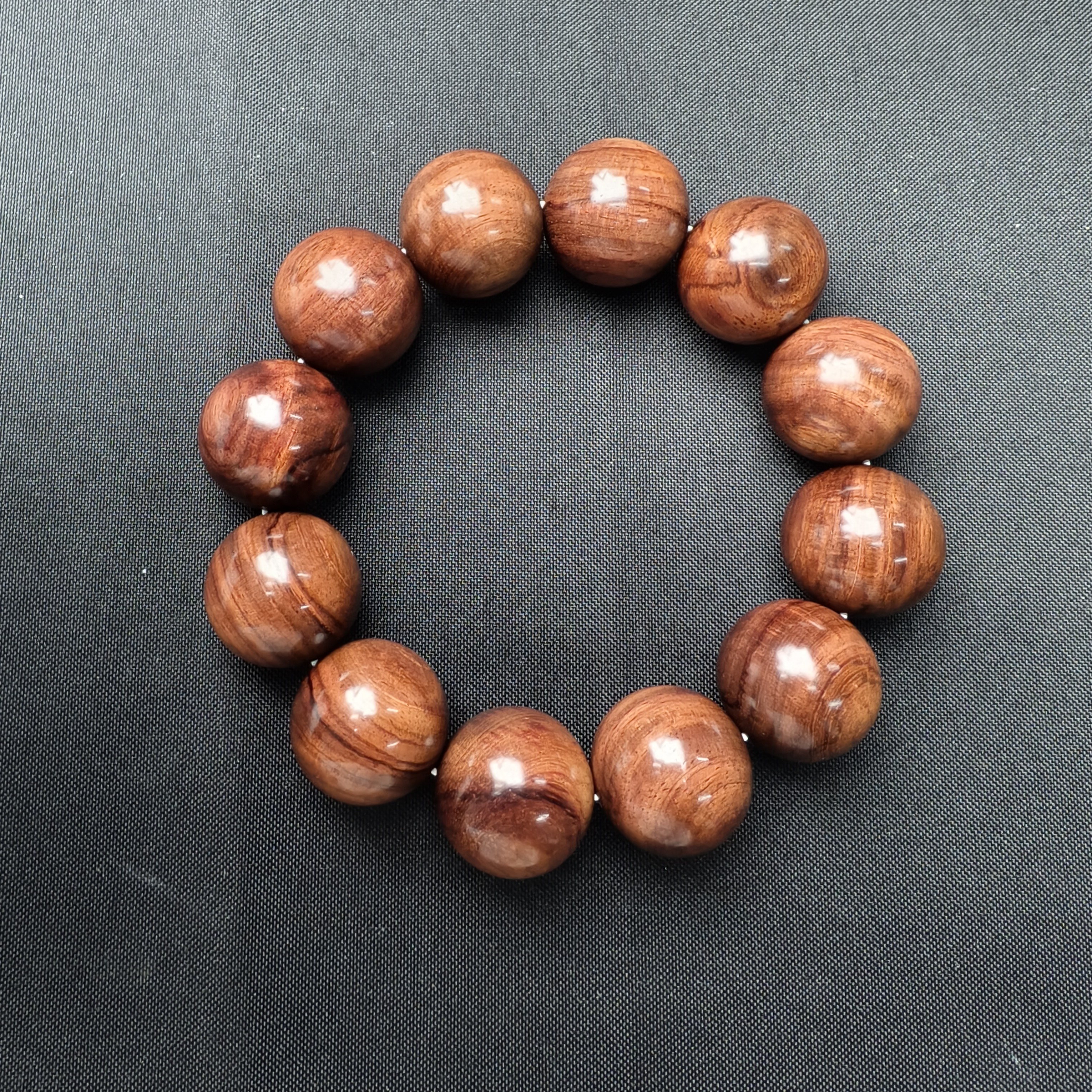 海南黄花梨老料手串/高荧光/千层纹水波