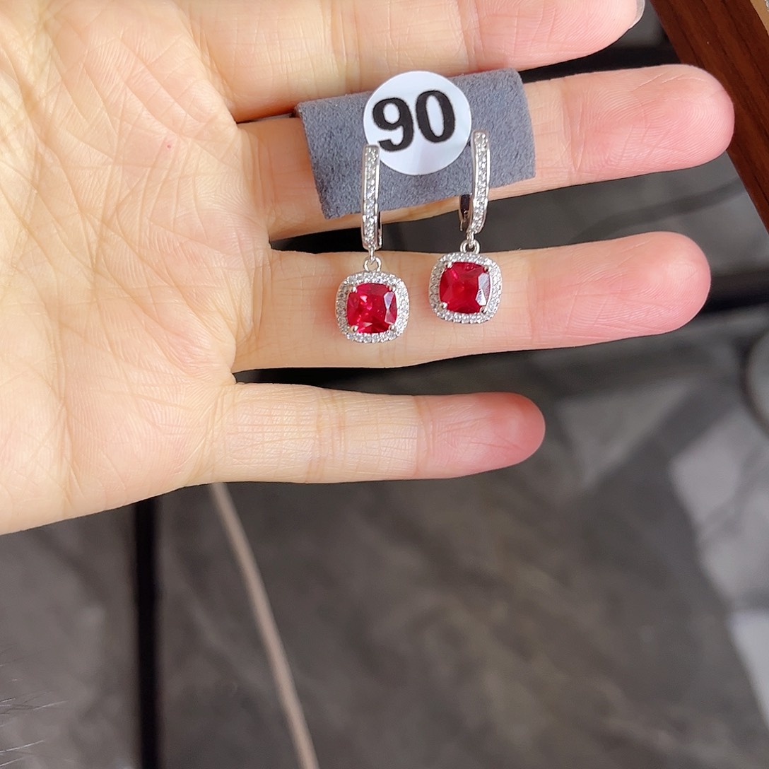 银S925镶嵌耳饰红宝石