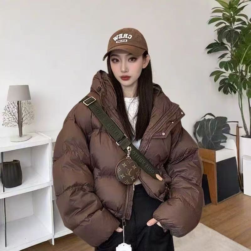 反季连帽羽绒服女冬季2025新款时尚灰色面包服休闲短款外套