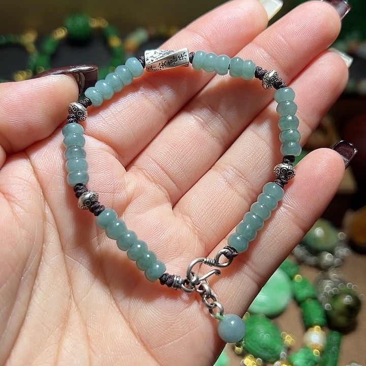 翡翠手串银S925镶嵌翡翠手串