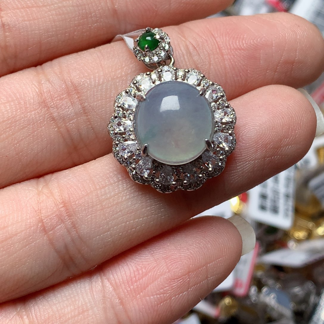 翡翠戒指银S925镶嵌天然翡翠吊坠