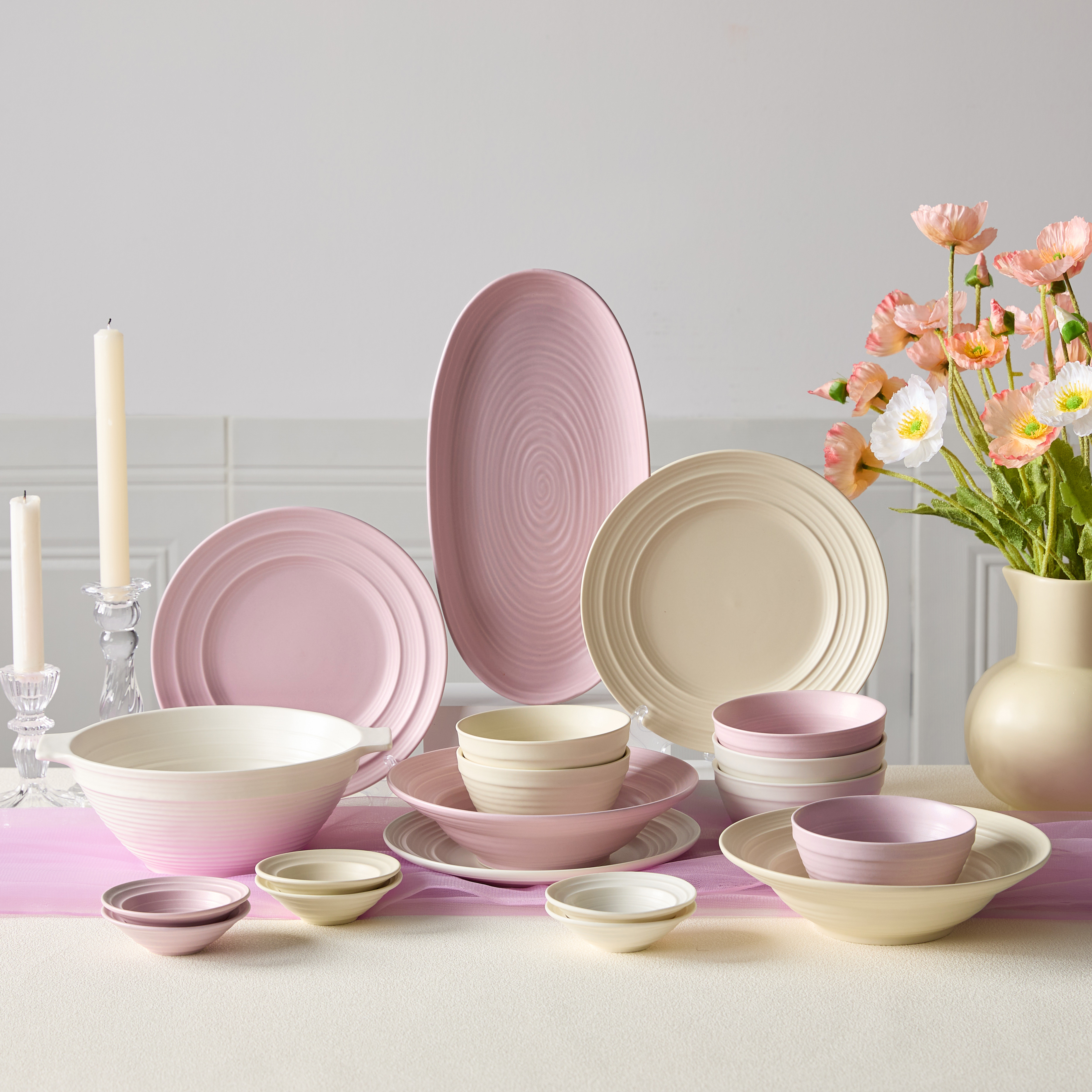 奶油三色系列31件套陶瓷餐具套装乔迁之喜礼物