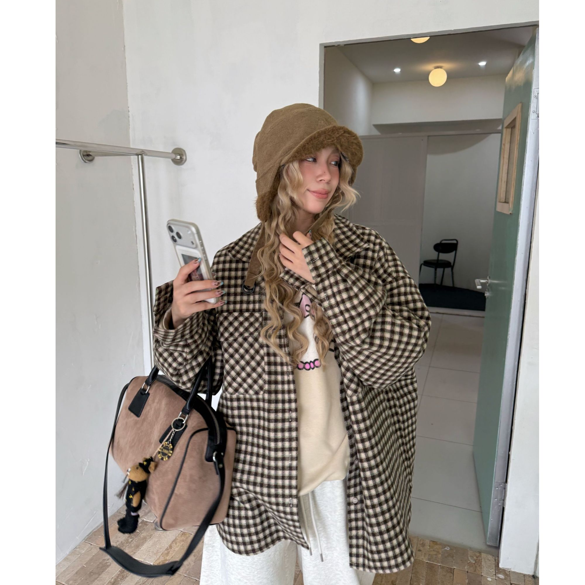 HELLOTANGO《暖系格调》秋冬日系加厚格纹羊毛夹棉衬衫25994#