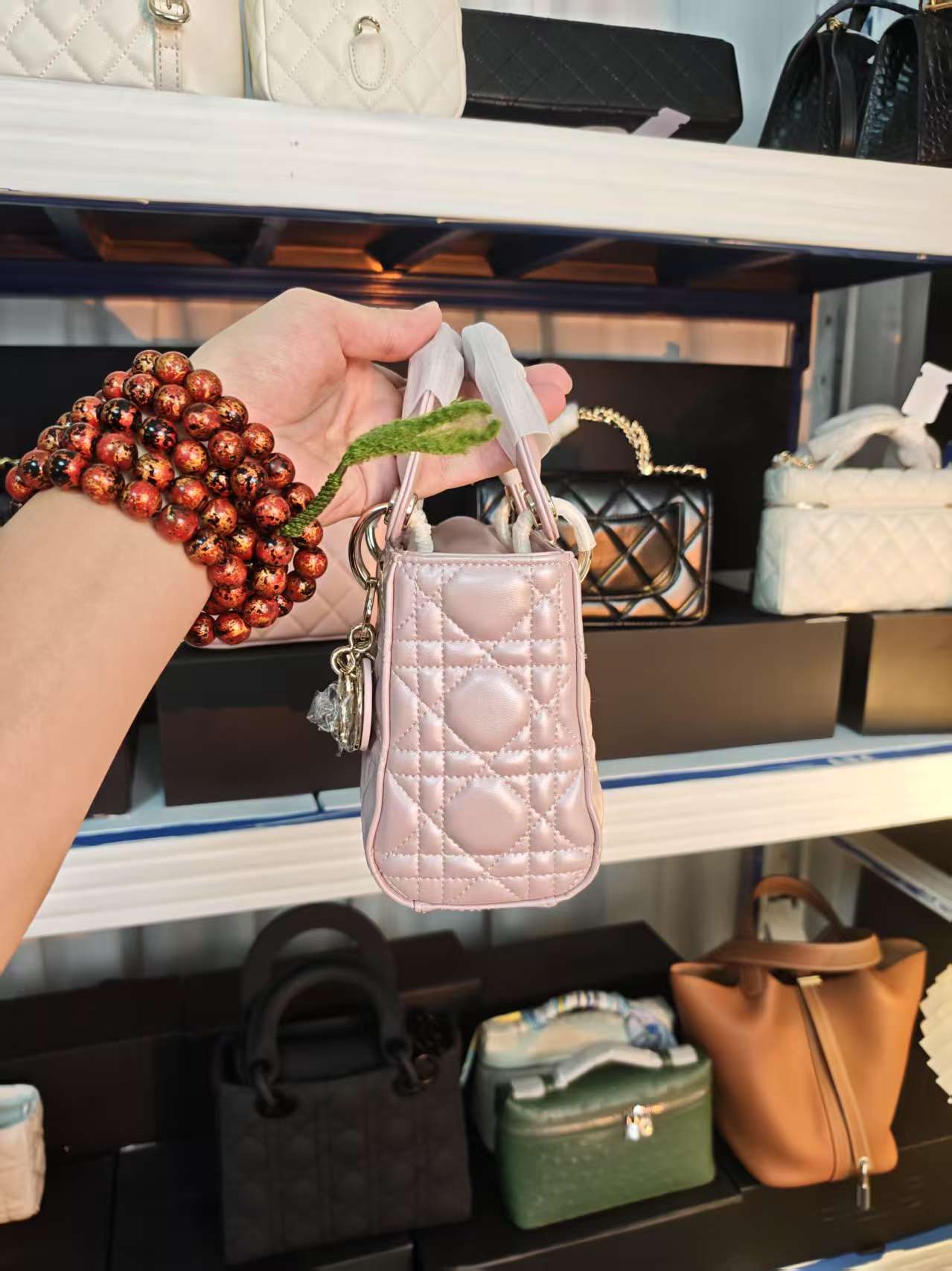 《12号链接》真皮女士包包-戴妃羊皮三格 珠光粉