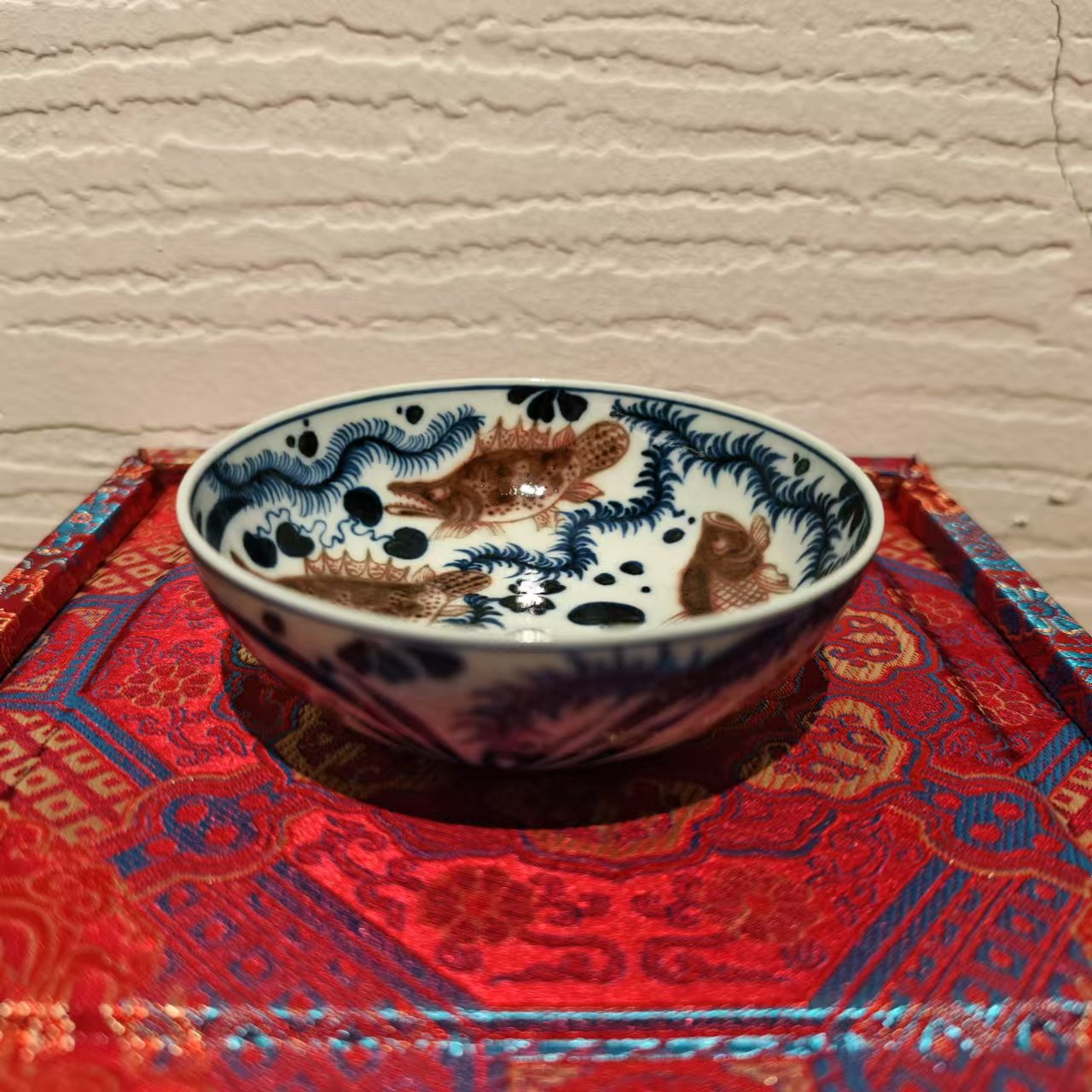 古古景德镇瓷器溯源行元真临古青花釉里红鱼藻普洱杯—yzlg403