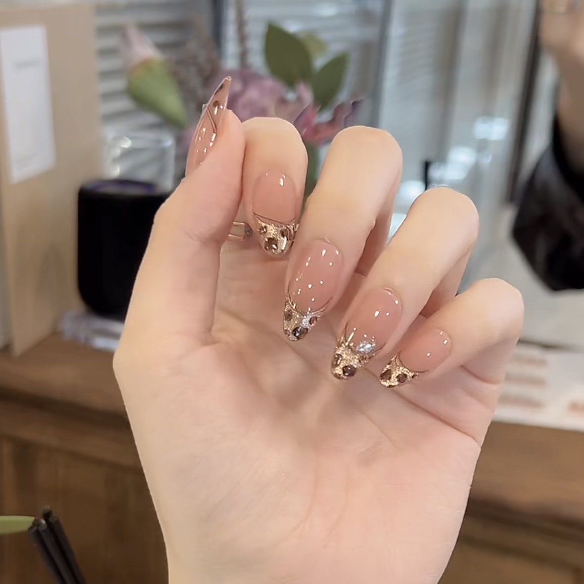 【香槟豹纹】小末汀显白法式猫眼纯欲气质简约温柔穿戴甲