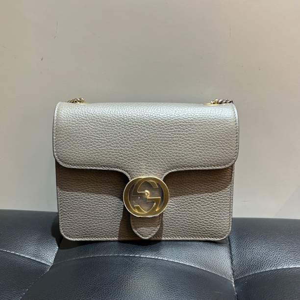 99新 GUCCI/古驰 Gucci 大象灰牛皮风琴单肩斜挎包1781