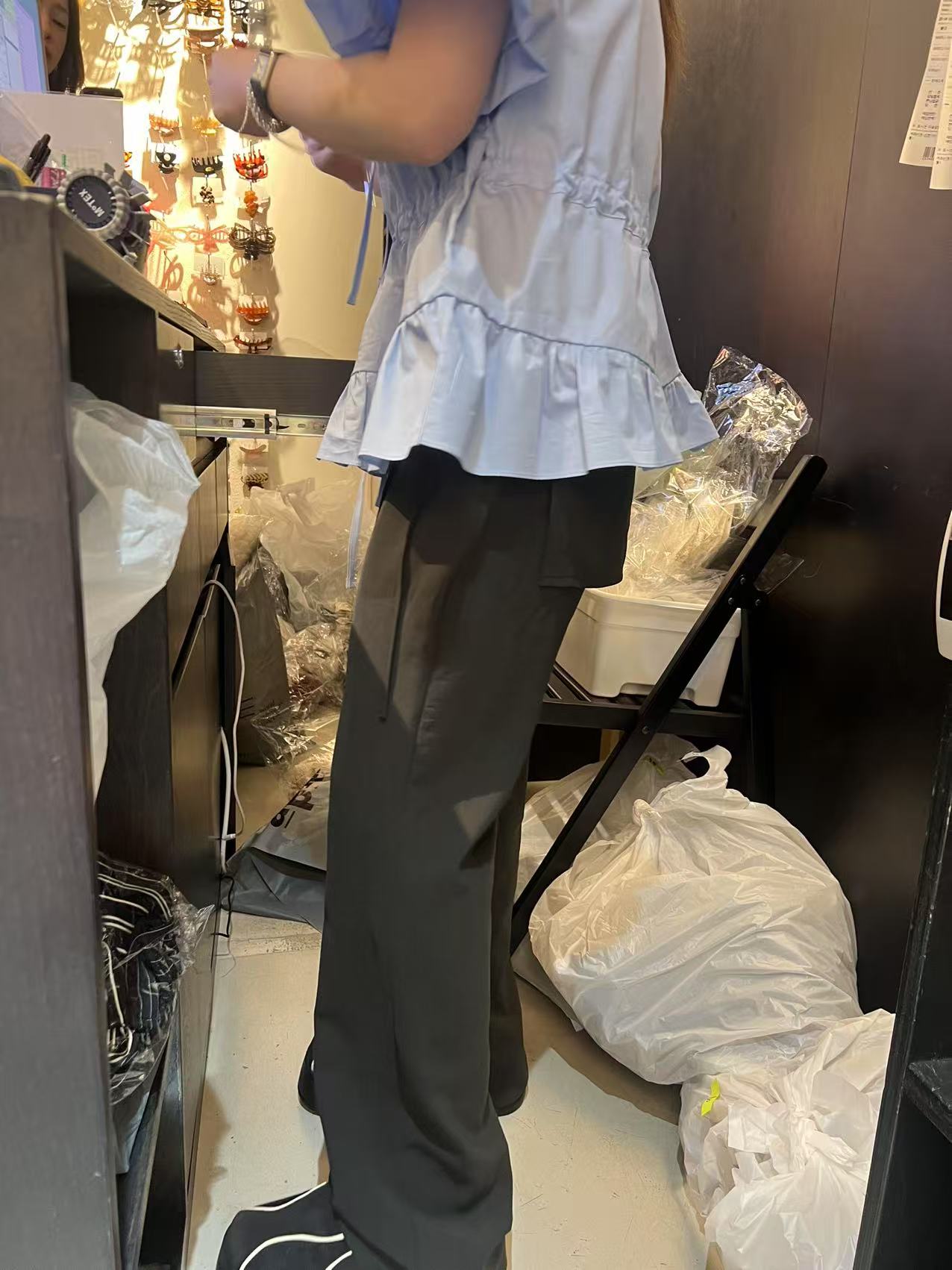 韩国东大门正品女装欧尼同款P帘长裤休闲裤042702（NO退NO换）