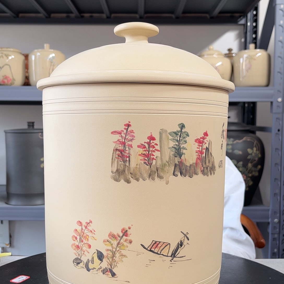 缸鱼*福利白泥彩绘九饼缸