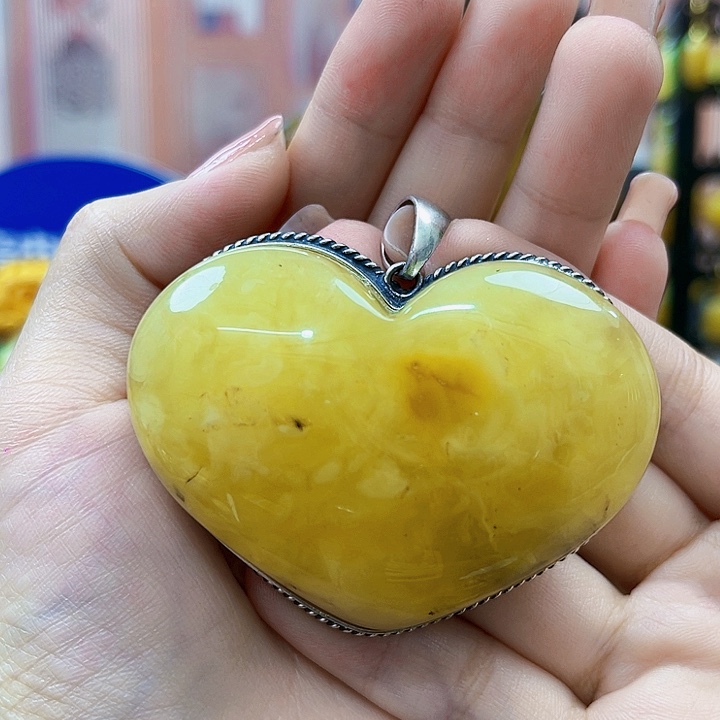 蜜蜡银S925镶嵌裸石吊坠