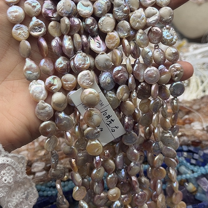 未镶嵌淡水珍珠珠宝半成品一条10mm左右巴洛克珍珠圆片