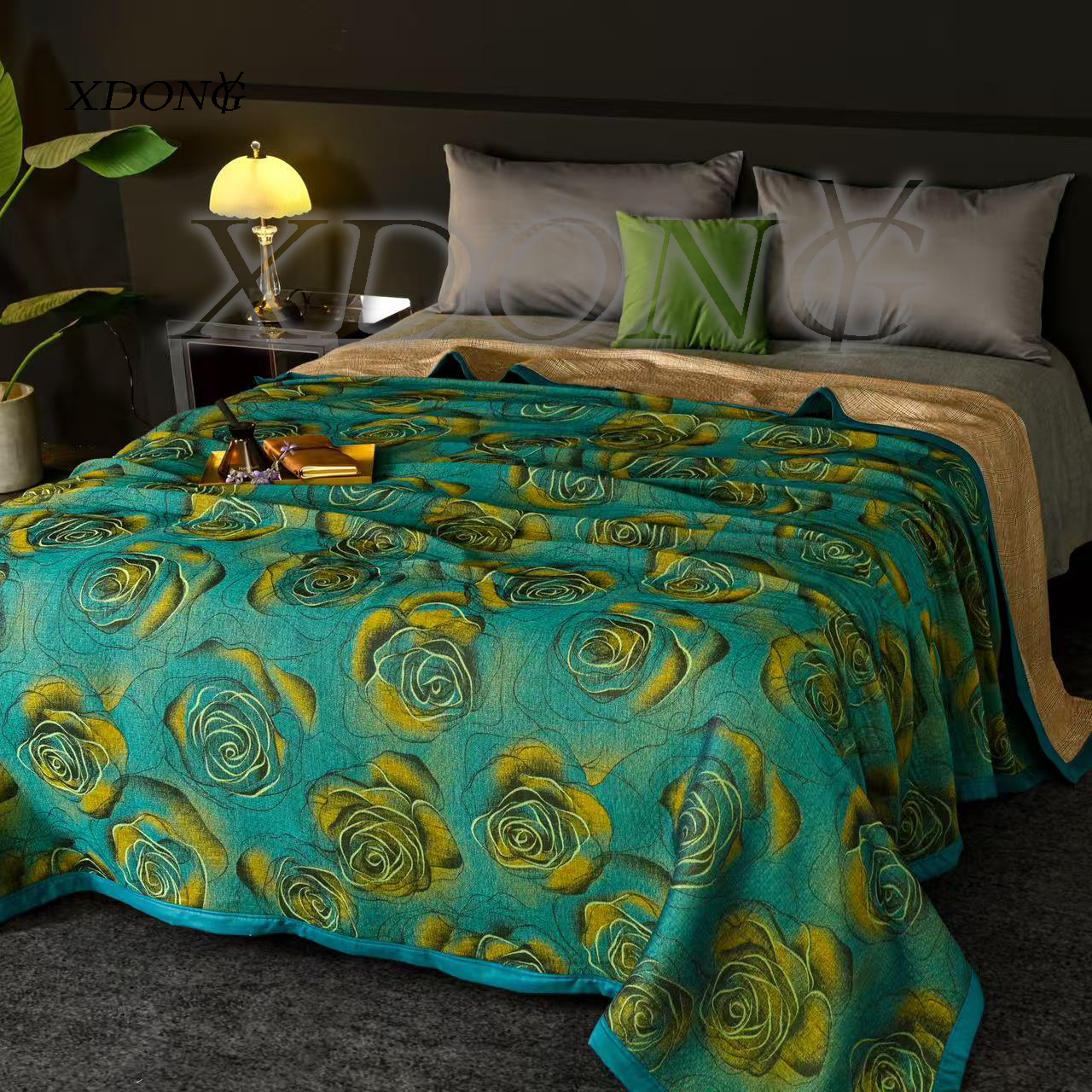 XDONGY（冬云家纺）高定230*250柔软亲肤 玫瑰故事绿 床盖