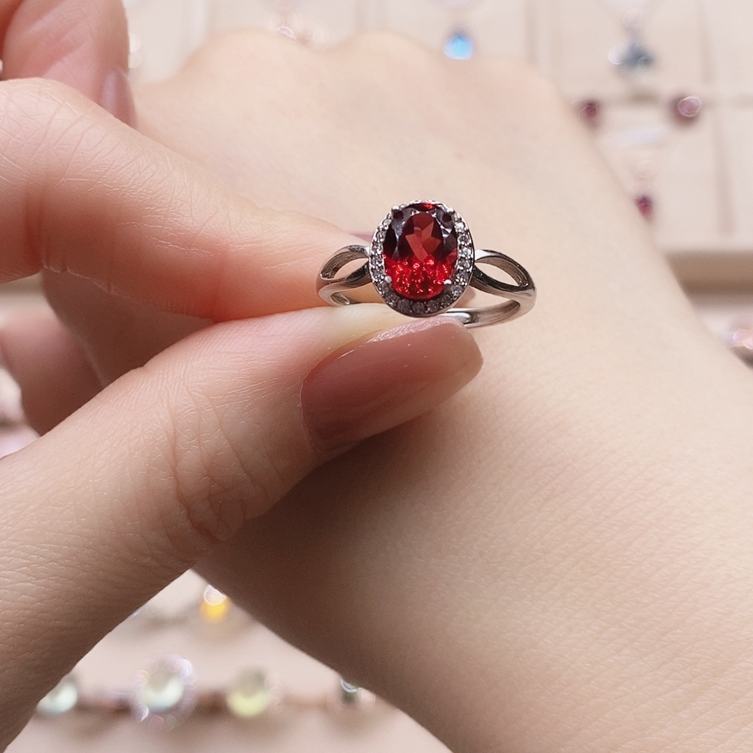 石榴石银S925镶嵌戒指戒指