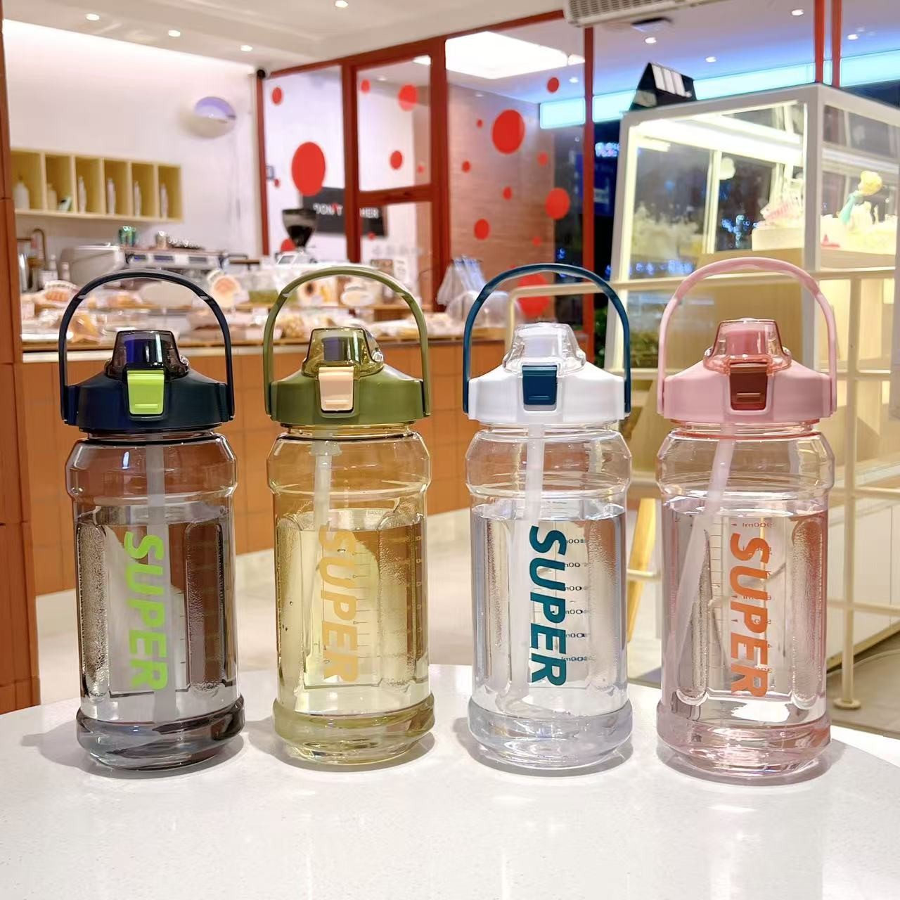 大容量颜值水杯男女生户外健身便携水壶夏季运动双饮吸管水壶学生