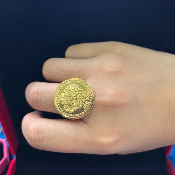 合金戒指 网红硬币款可调节金色戒指福利款