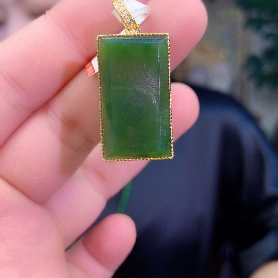 吊坠(不含链)银S925镶嵌和田玉（碧玉）吊坠