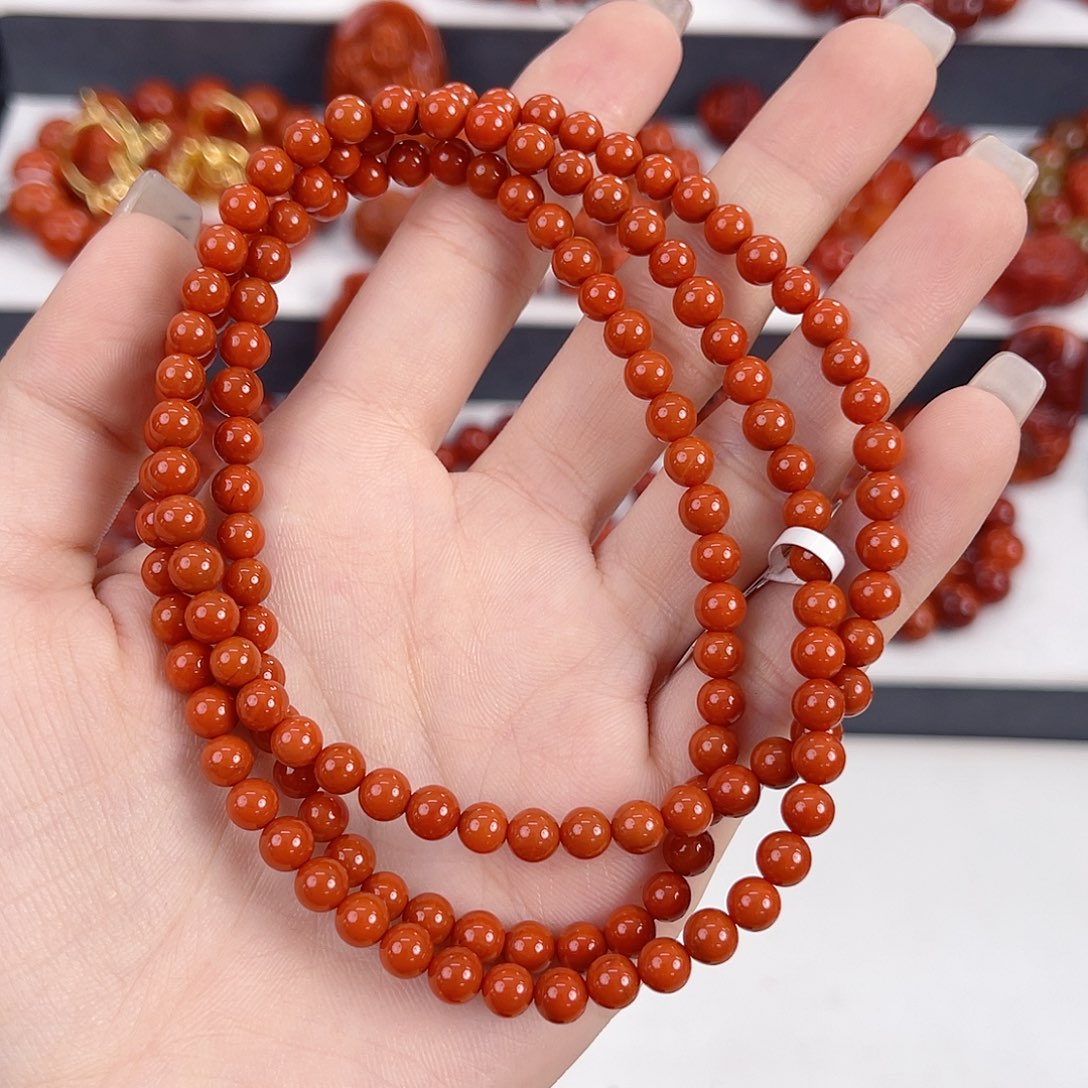 南红玛瑙未镶嵌瓦西柿子红满肉5mm多圈