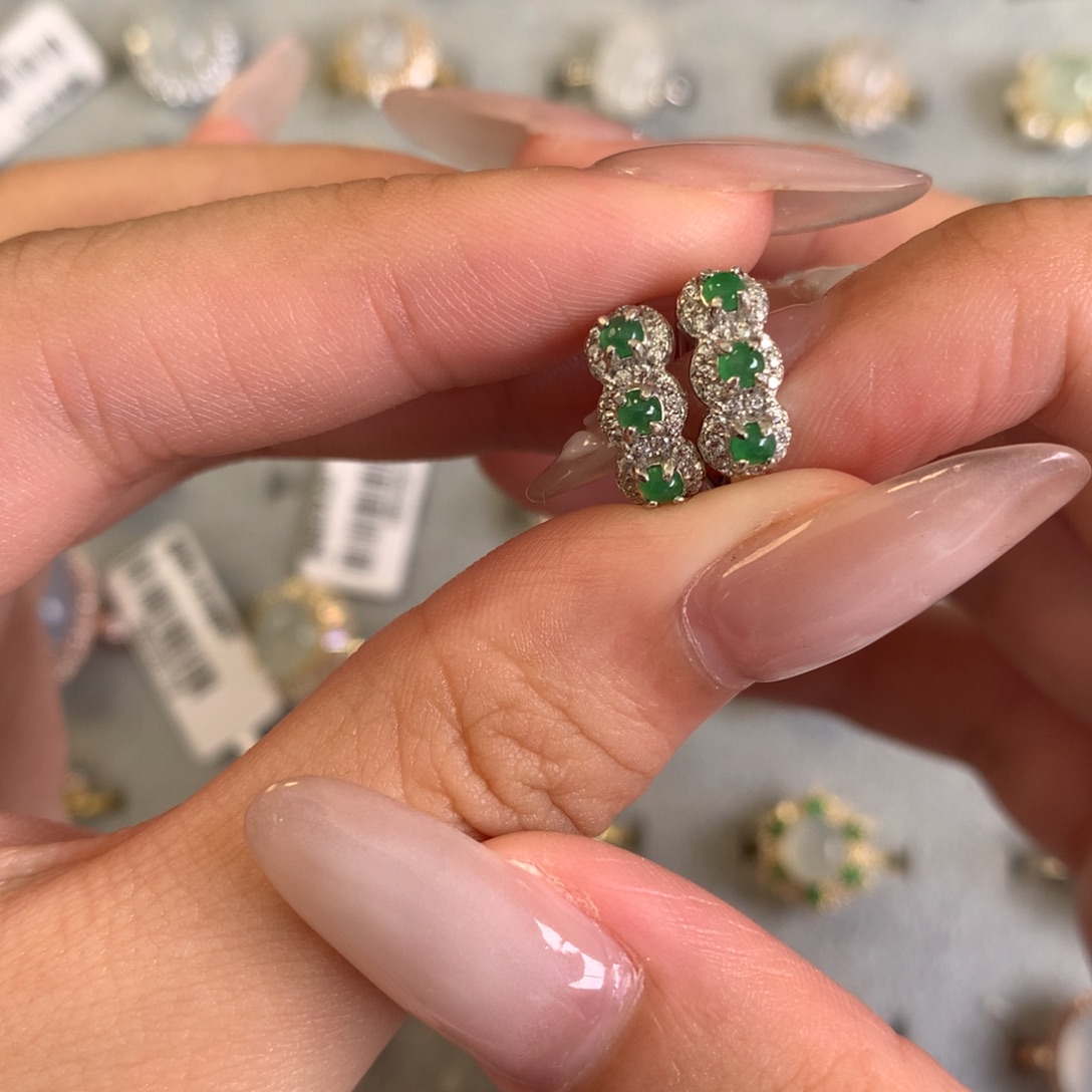 翡翠银S925镶嵌戒指耳钉