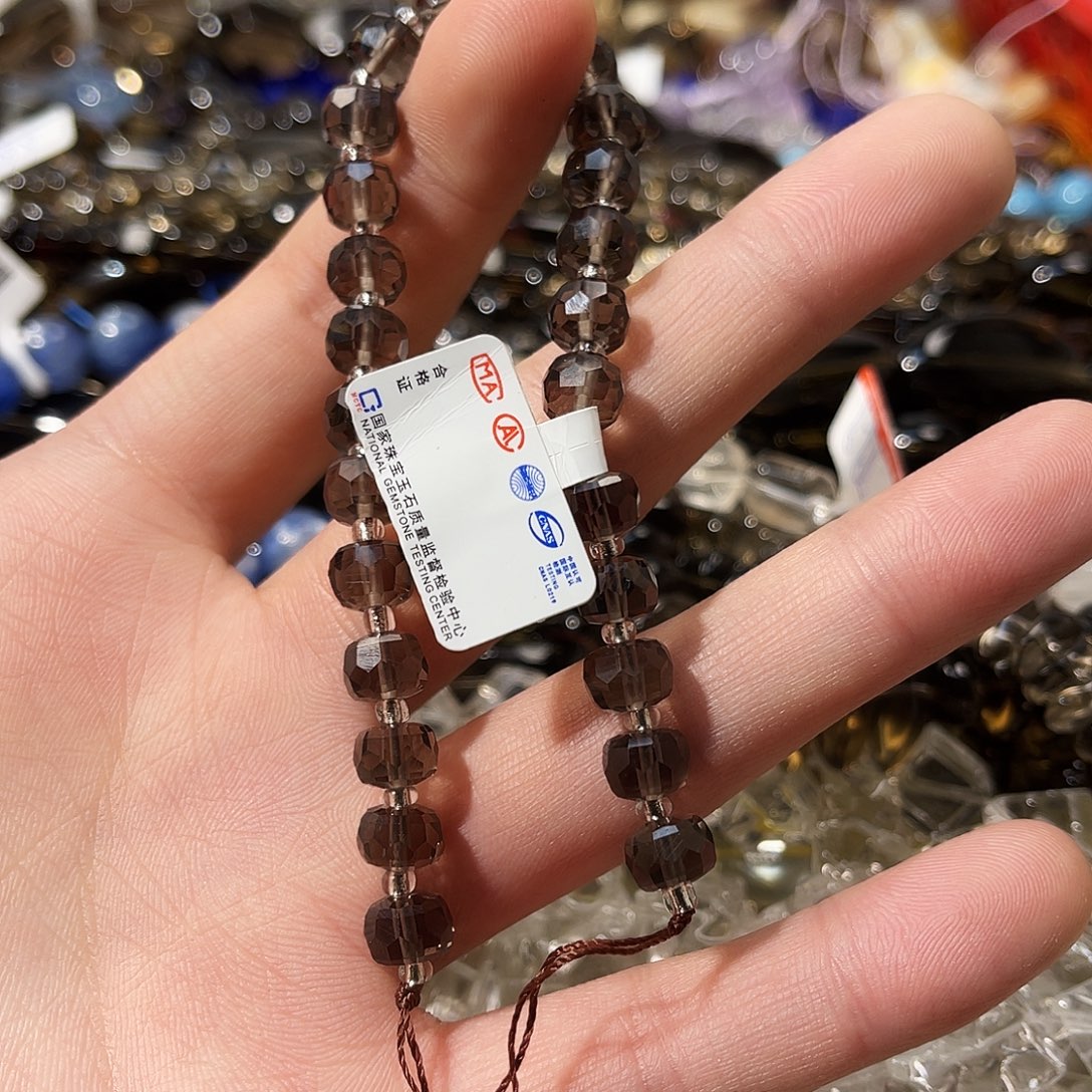 手链烟晶银S925镶嵌净体茶晶车轮晶单圈