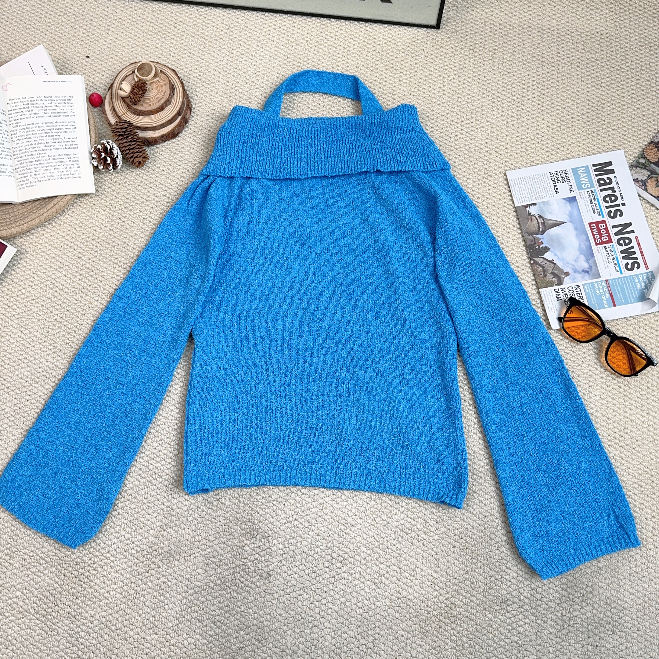 2025春季新款时尚设计感挂脖休闲纯色毛衣针织长袖9394