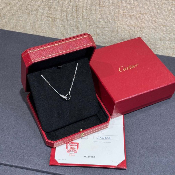 99新 Cartier/卡地亚 白金带钻love双环项链 