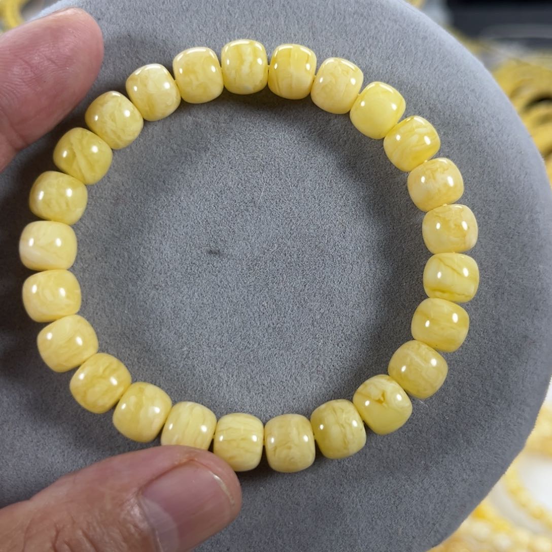 蜜蜡手串未镶嵌奕*纯天然俄料白花虎皮