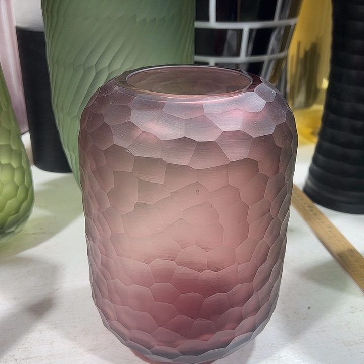 琉璃手工艺品紫色磨刻花瓶花器高22口8