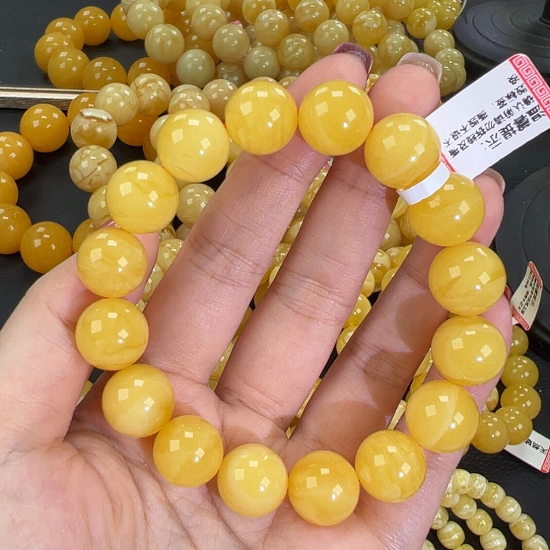 琥珀未镶嵌手链23.4焦皮鸡油黄