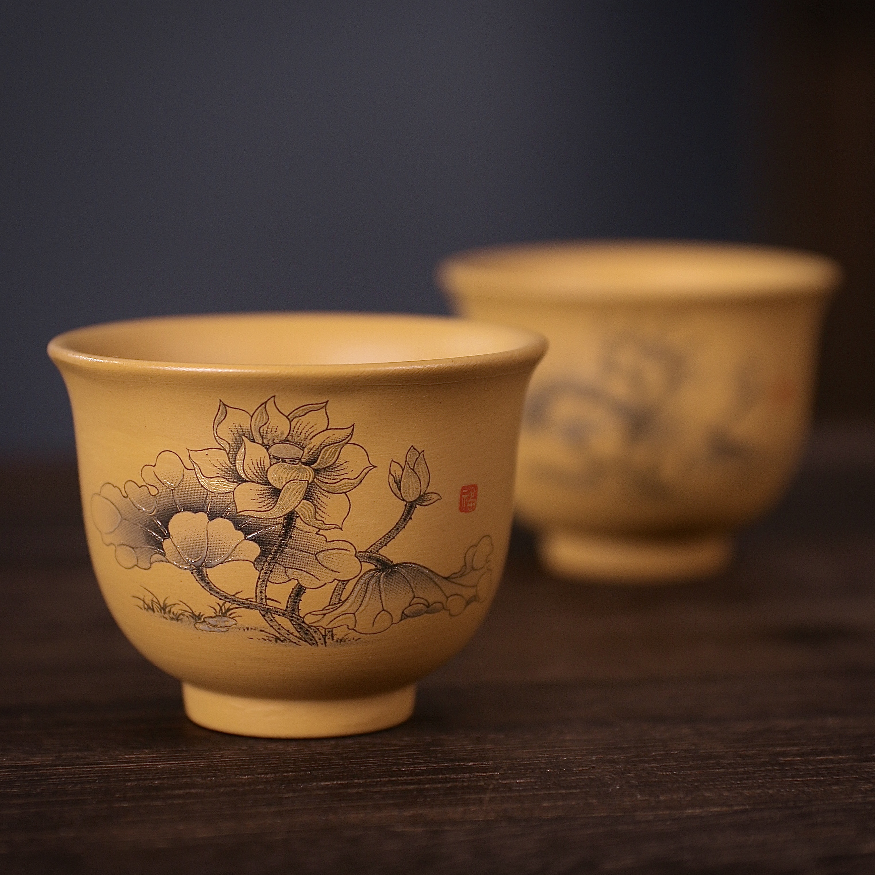 段泥荷气生财反口主人杯两个装E232