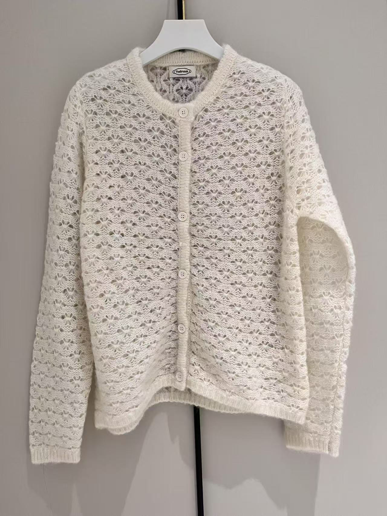 韩代春季羊毛➕马海毛温柔宽松镂空轻薄针织开衫