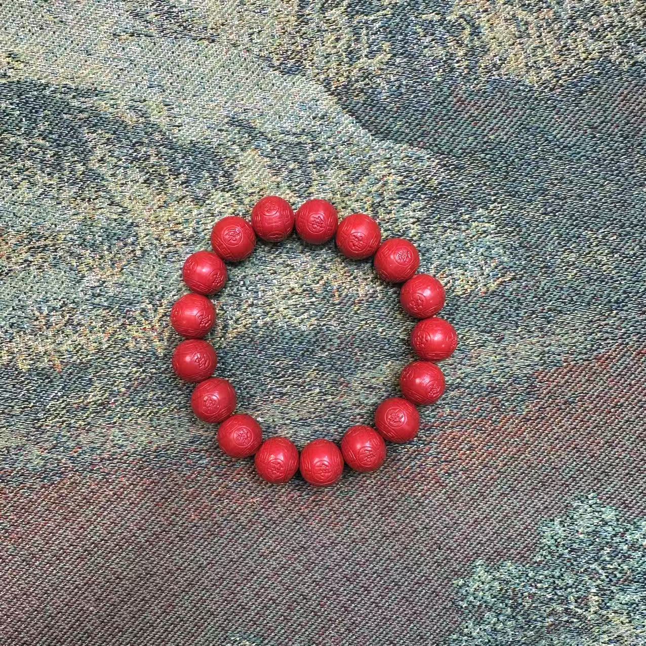 天然辰砂瑞哥高端精品朱砂佛雕手串