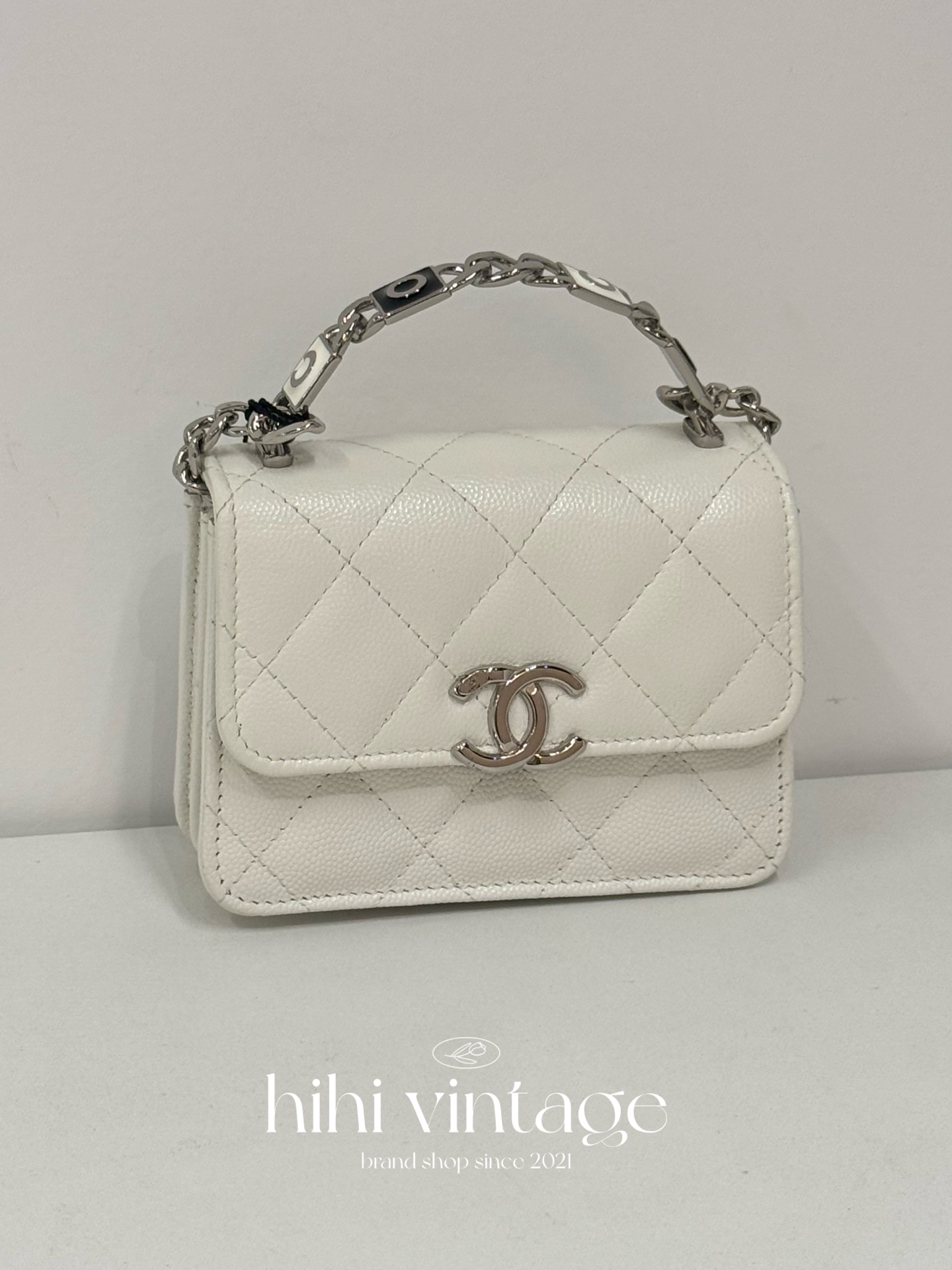 99新 Chanel/香奈儿  22S 珐琅手柄白色单肩斜挎手提包  二店