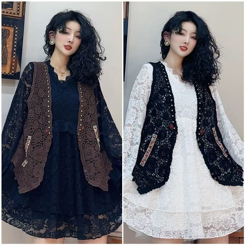 春季时尚宽松钉珠马甲女2025新款时尚纯色镂空上衣马夹-5609