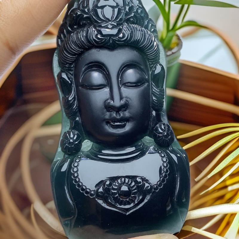 天然翡翠Ａ货老蓝水立体观音头