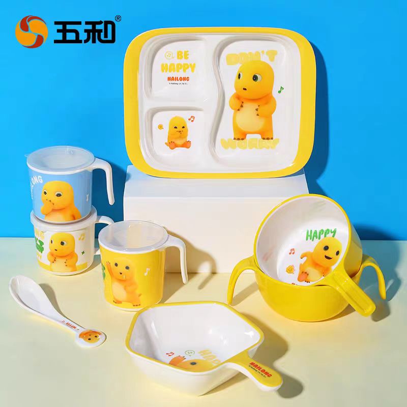 奶龙正版五和儿童餐具吃饭宝宝辅食分格卡通儿童手把碗餐盘系列
