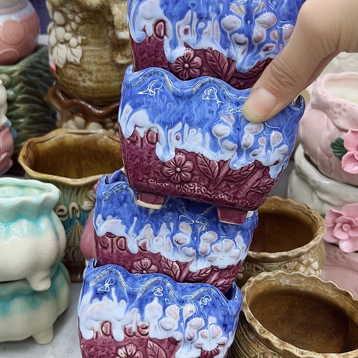 多肉绿植陶瓷花盆9.9包邮，有孔