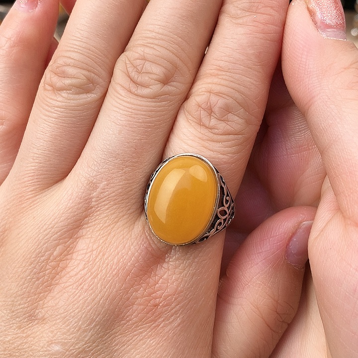 蜜蜡戒指银S925镶嵌戒指