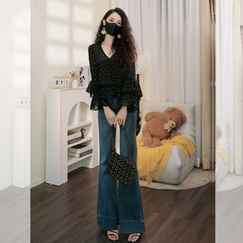 高腰百搭复古不贴腿微喇牛仔裤女2025早秋新款宽松弹力显瘦拖地裤
