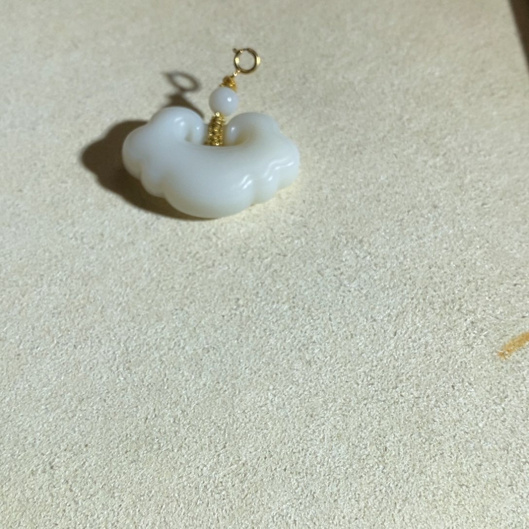 和田玉（白玉）颈饰18K金镶嵌