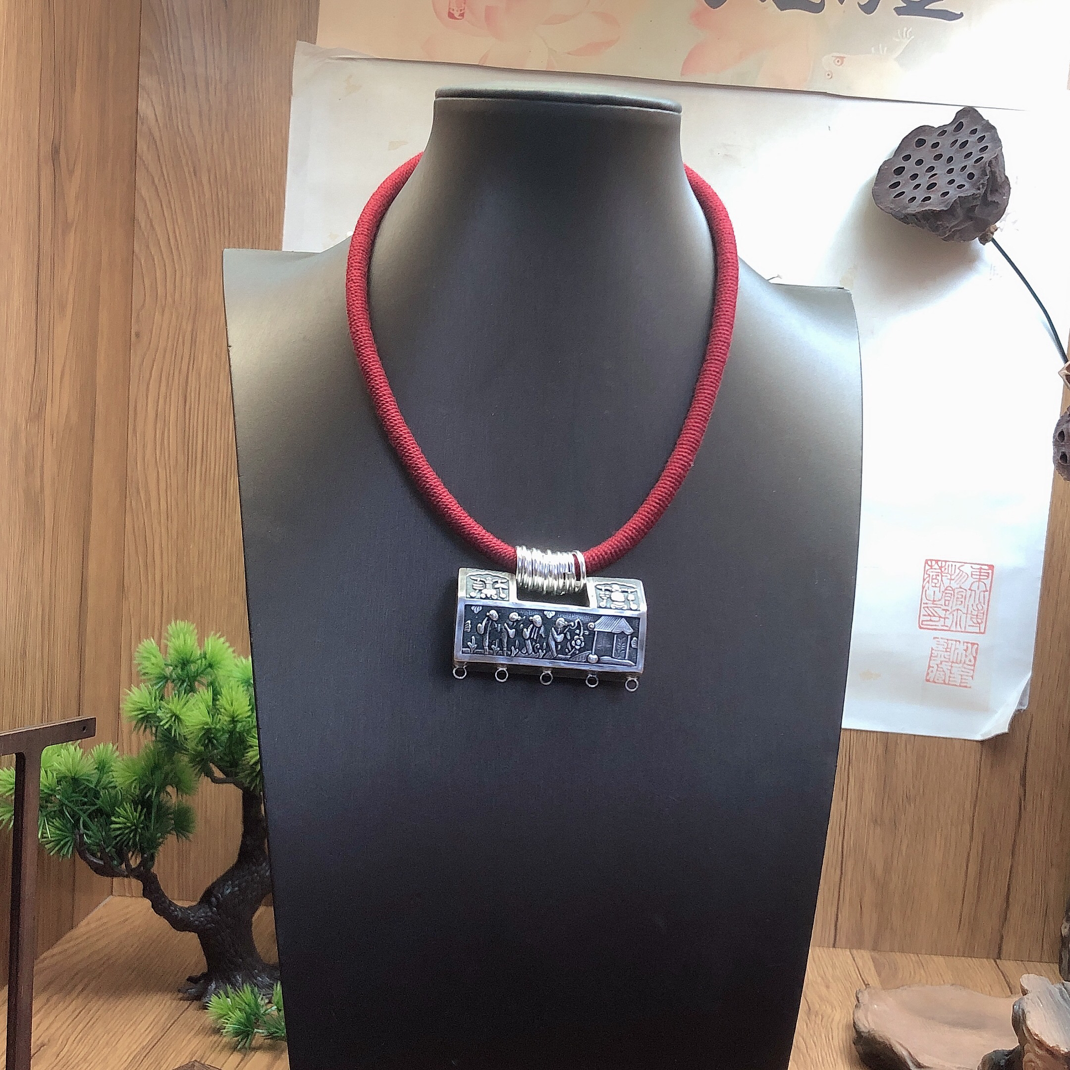 吊坠足银 英英手工錾刻银吊坠