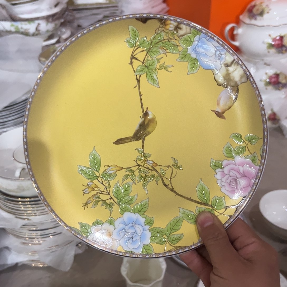 瓷片琴瑟和鸣八寸浅盘四个微瑕