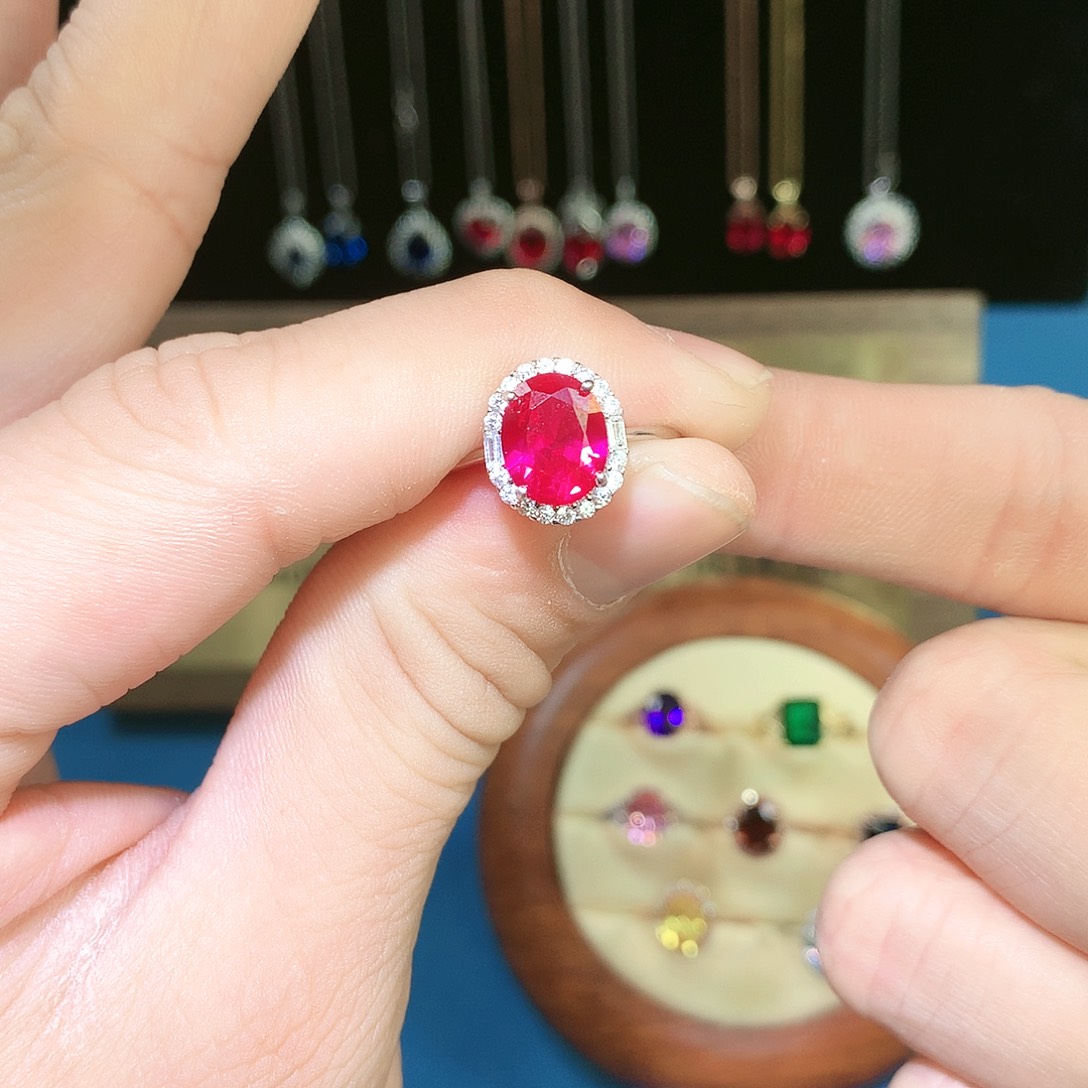 红宝石戒指银S925镶嵌