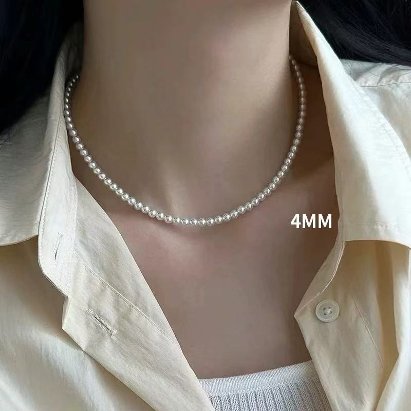 4mm正圆冷白小米珠+925银抽拉延长尾链 贝珠