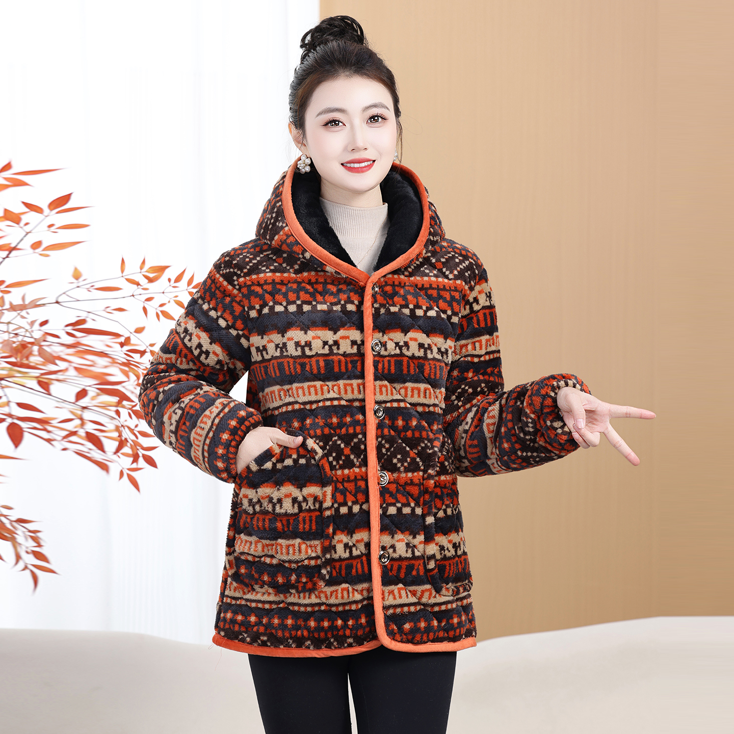 冬季加绒加厚女短款防风连帽保暖棉服棉衣女小个子外套棉袄妈妈装