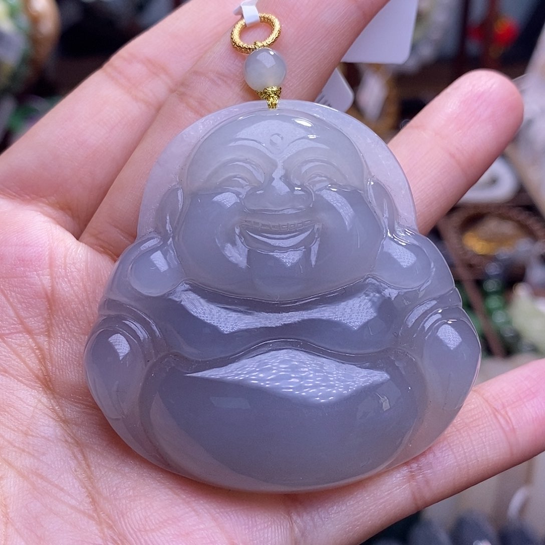 和田玉未镶嵌清货价冰烟紫半山水金镶佛公